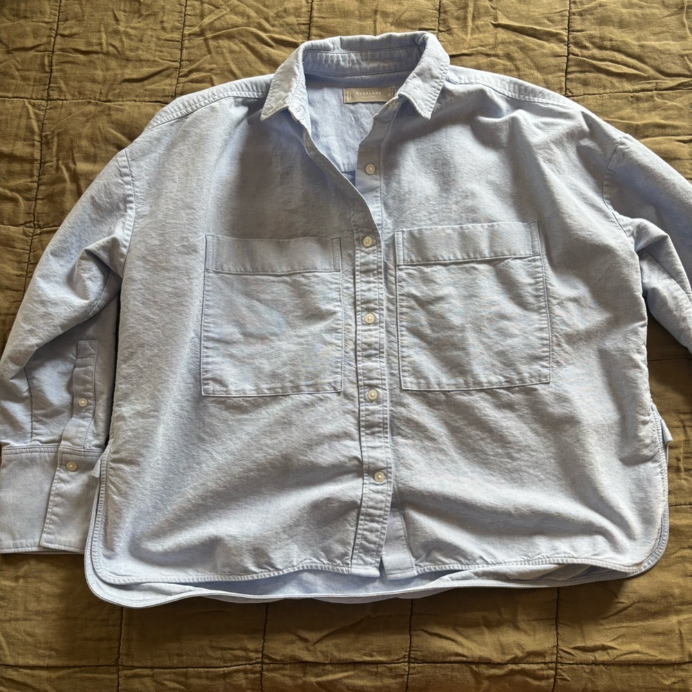 Light Blue Button-Up Shirt With Patch Pockets - image 8